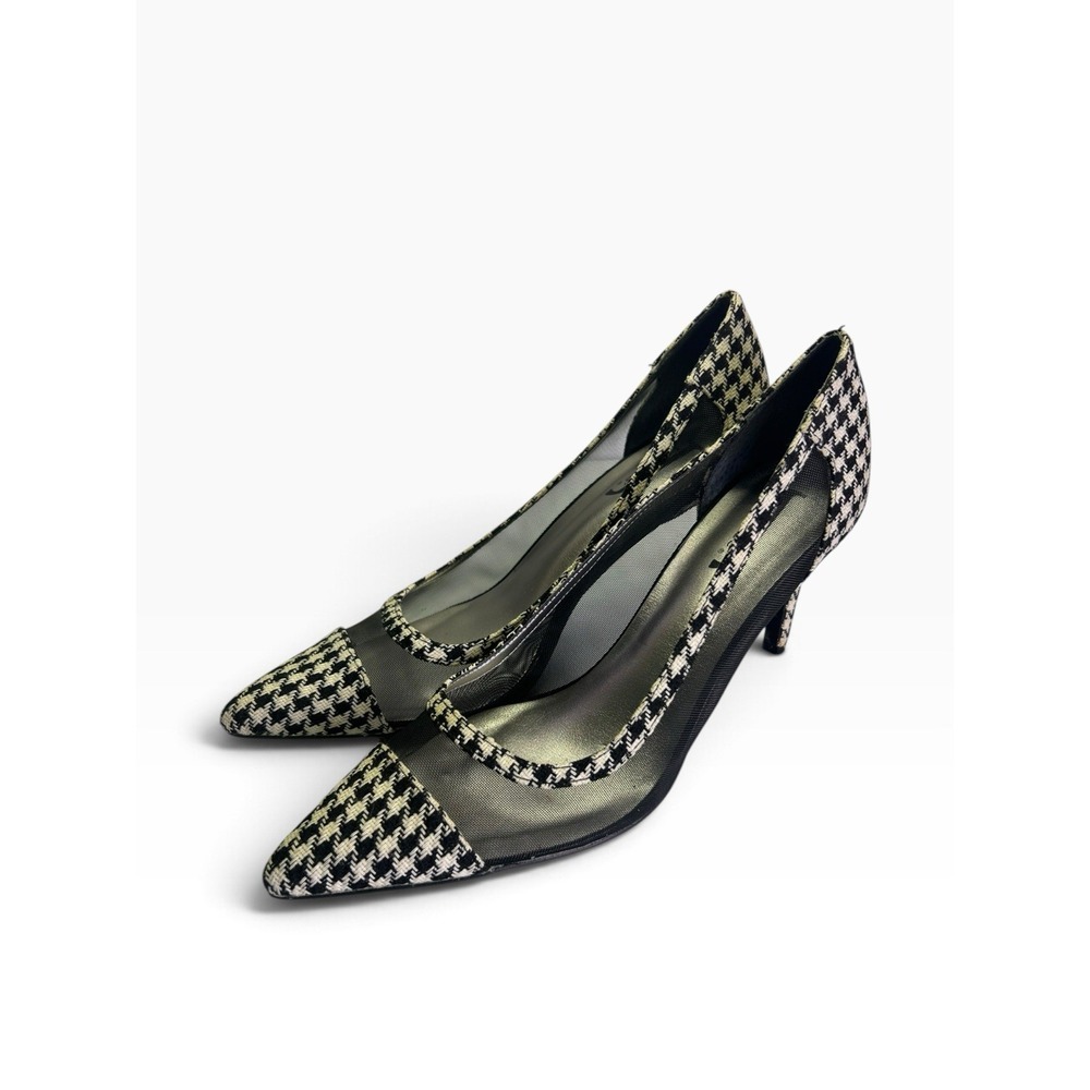 J. Renee Raizel-JJ Pumps Size 9.5 M Black White Houndstooth Mesh Pointed Toe